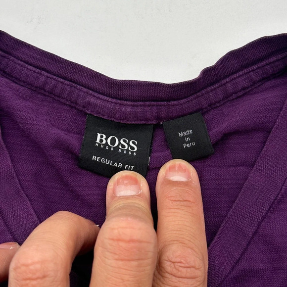 Boss Hugo Boss Men Shirt Slim Fit Purple Modern Fit Long Staple Cotton Tee Large - Picture 5 of 10